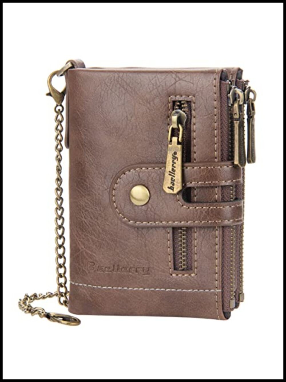 Genuine Leather Bifold Wallet with Chain RFID Blocking Men's